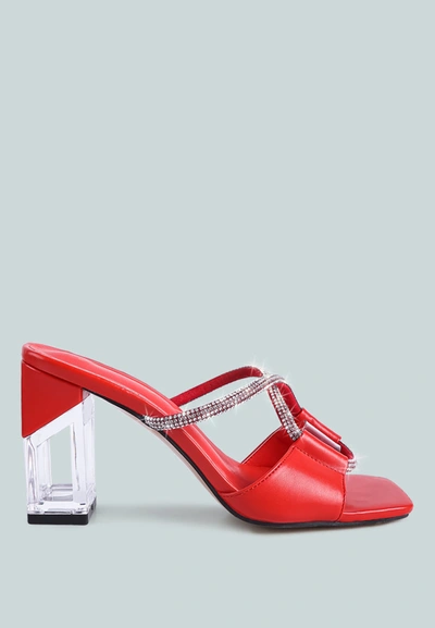London Rag Fineapple Crystal Loop Mid Heel Sandals In Red