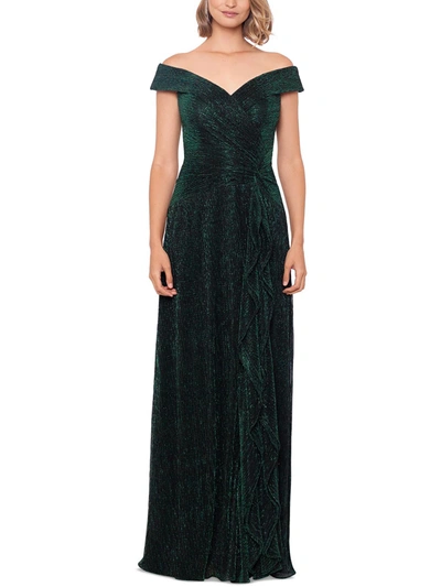 Xscape Womens Metallic Ruffled Evening Dress In Green