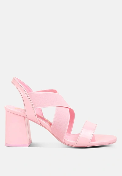 London Rag Elastic Straps Block Heel Sandals In Pink