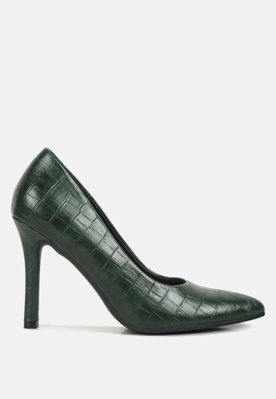 London Rag Mellen Croc Faux Leather Formal Pumps In Dark Green