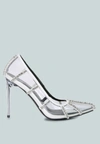 London Rag Diamante Clear High Heel Cage Pumps In White