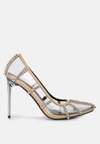 London Rag Diamante Clear High Heel Cage Pumps In Beige