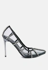 London Rag Diamante Clear High Heel Cage Pumps In Black