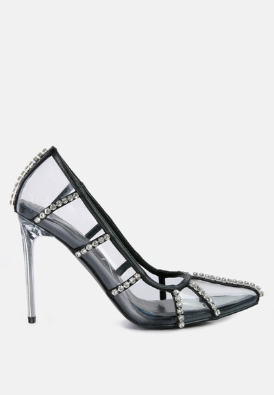 London Rag Diamante Clear High Heel Cage Pumps In Black