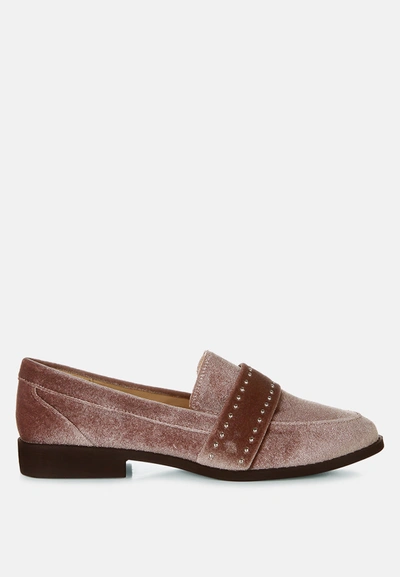 London Rag Walkin Stud Detail Velvet Loafers In Brown