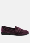 London Rag Walkin Stud Detail Velvet Loafers In Burgundy