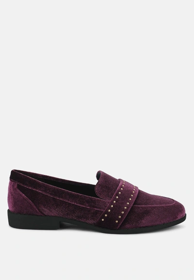 London Rag Walkin Stud Detail Velvet Loafers In Burgundy