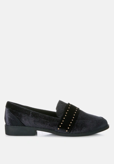 London Rag Walkin Stud Detail Velvet Loafers In Black