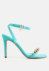 London Rag Mooning High Heeled Metal Chain Strap Sandals In Green