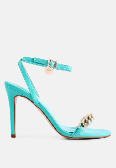 London Rag Mooning High Heeled Metal Chain Strap Sandals In Green