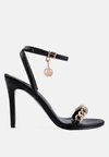 London Rag Mooning High Heeled Metal Chain Strap Sandals In Black