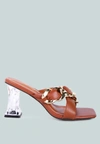 London Rag Wandy Clear Heel Chain Detail Sandals In Brown