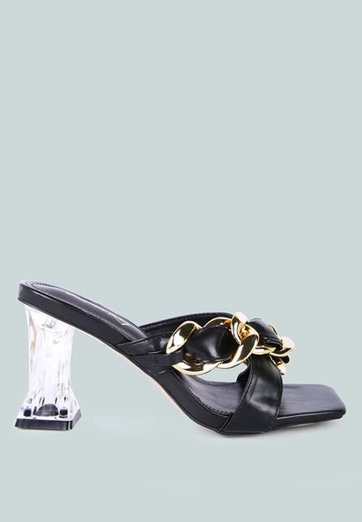 London Rag Wandy Clear Heel Chain Detail Sandals In Black