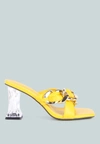 London Rag Wandy Clear Heel Chain Detail Sandals In Yellow