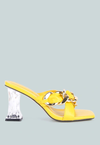 London Rag Wandy Clear Heel Chain Detail Sandals In Yellow
