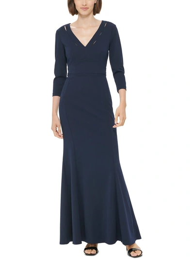 Calvin Klein Womens Cut-out V-neck Evening Dress In Blue