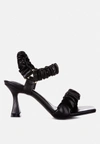 London Rag Merker Ruched Spool Heel Casual Sandals In Black