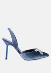 London Rag Firebird Velvet Diamante Detail Heeled Slingback Mules In Blue