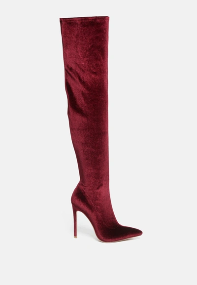 London Rag Madman Stretch High Heel Velvet Boots In White