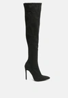 London Rag Atelier Stretch Faux Suede Stiletto Long Boots In Black