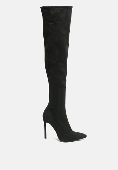 LONDON RAG MADMAN STRETCH VELVET HIGH HEEL BOOTS