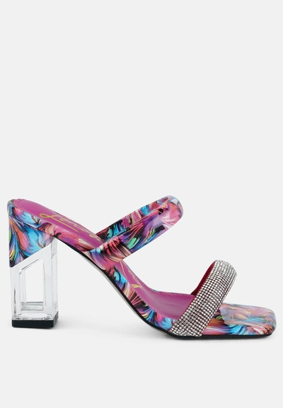 London Rag Krypton Clear Block Heeled Marble Print Slides In Pink