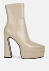 London Rag Dextra High Platform Ankle Boots In Beige