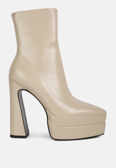 London Rag Dextra High Platform Ankle Boots In Beige