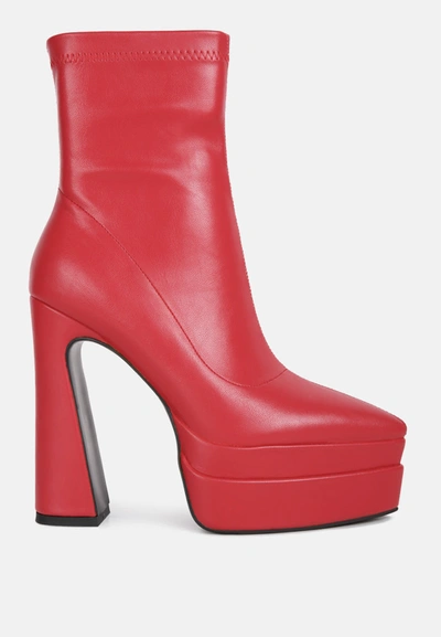 London Rag Dextra High Platform Ankle Boots In Red