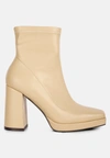 London Rag Tintin High Heeled Square Toe Ankle Boots In Beige