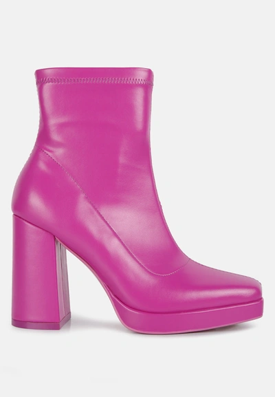 London Rag Tintin High Heeled Square Toe Ankle Boots In Fuchsia