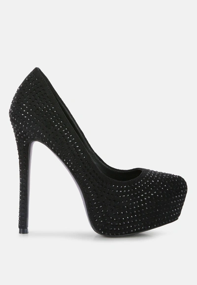 London Rag Clarisse Diamante Faux Suede High Heeled Pumps In Black