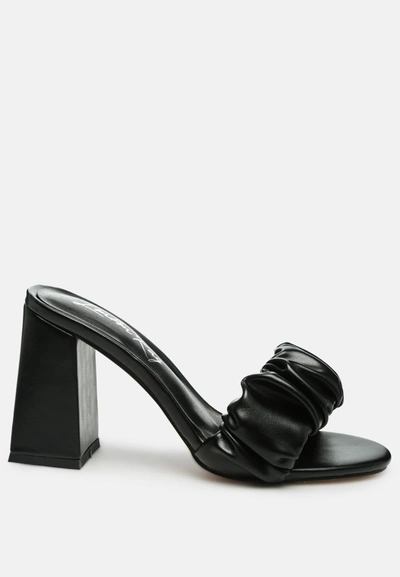 London Rag Noie Mid Block Heel Pleated Strap Sandals In Black