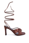 London Rag Chasm Ruched Satin Tie Up Block Heeled Sandals In Brown