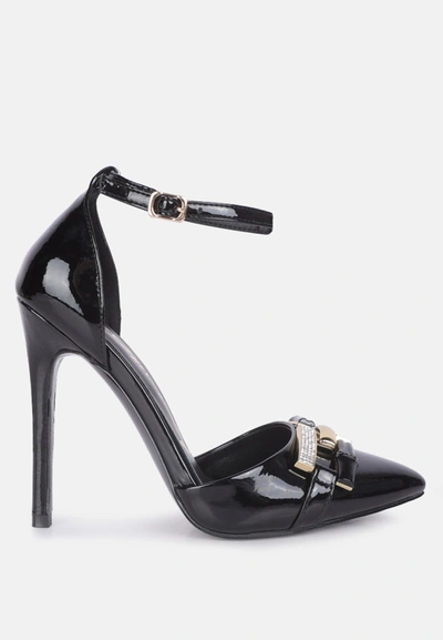 London Rag Mocktail Diamante Buckle Patent Stiletto Sandals In Black