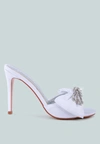 London Rag Brag In Crystal Bow Satin High Heeled Sandals In White