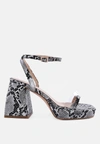 London Rag Such Flirt Snake Pattern Block Heeled Sandals In Black