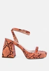 London Rag Such Flirt Snake Pattern Block Heeled Sandals In Orange