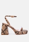 London Rag Such Flirt Snake Pattern Block Heeled Sandals In Multi