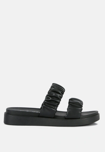 London Rag Faux Leather Ruched Strap Platform Sandals In Black