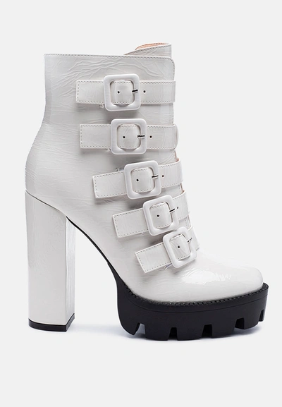 London Rag Ouzaki Patent Pu High Block Heeled Boot In White