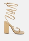 London Rag Piri Toe Ring Tie Up Block Sandals In Brown