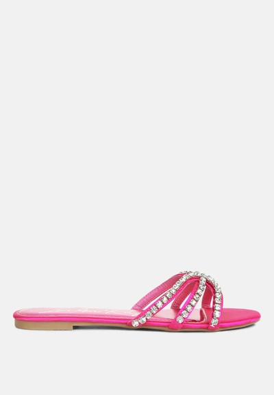 London Rag Mezzie Dimante Strap Flat Sandals In Pink