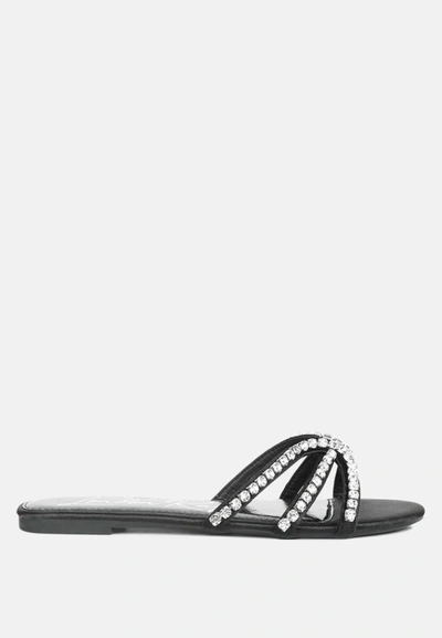 London Rag Mezzie Dimante Strap Flat Sandals In Black