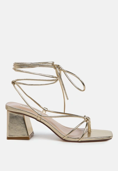 London Rag Spruce Tie Up Block Heel Sandals In Gold