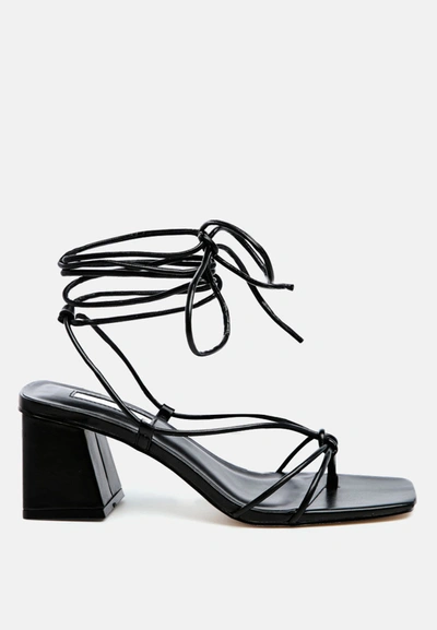 London Rag Spruce Tie Up Block Heel Sandals In Black