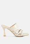 London Rag Chiri Criss Cross Strap Spool Heel Sandals In Beige