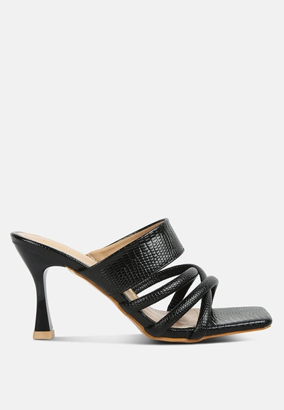 London Rag Chiri Criss Cross Strap Spool Heel Sandals In Black