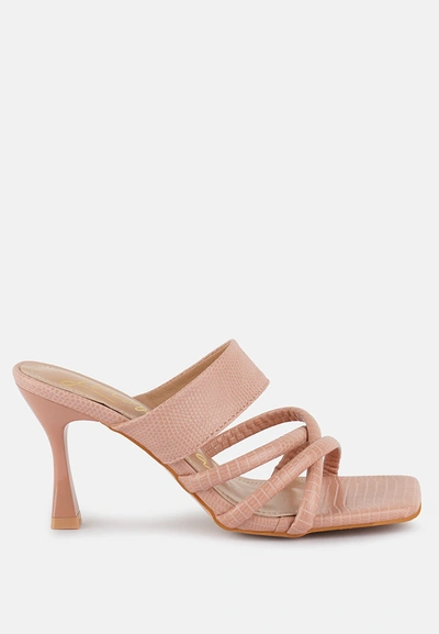 London Rag Chiri Criss Cross Strap Spool Heel Sandals In Beige
