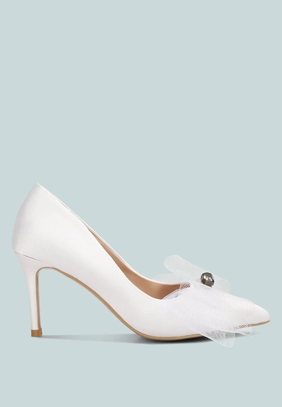 London Rag Odette Diamante Embellished Bow Stiletto Pumps In White